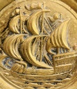 Antique detailed handmade brass ship plate. 30cm.