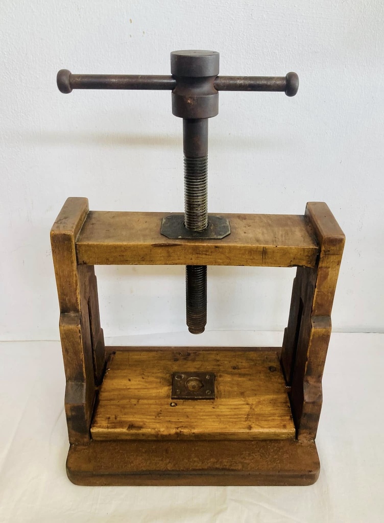 Antique 1800’s rare wooden& metal book press