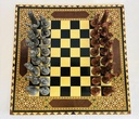 Antique large lead/metal &wooden board chess. 40x40x9cm.
