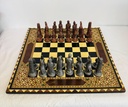 Antique large lead/metal &wooden board chess. 40x40x9cm.