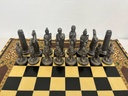 Antique large lead/metal &wooden board chess. 40x40x9cm.