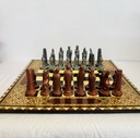 Antique large lead/metal &wooden board chess. 40x40x9cm.