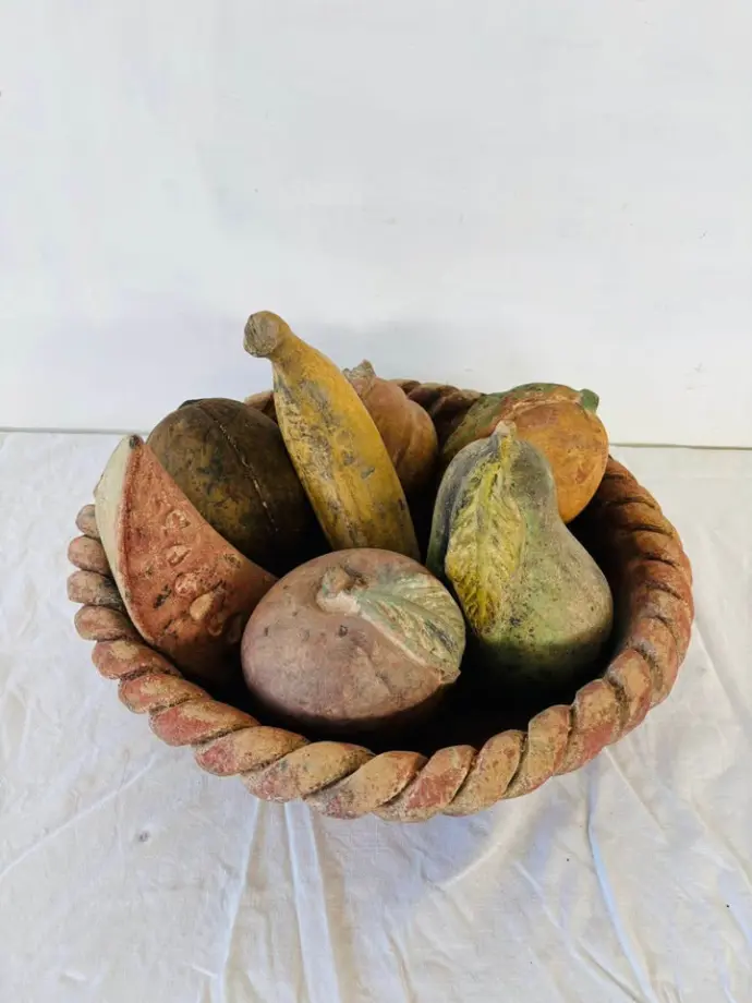Vintage very rare handmade large terracotta/pottery fruit pieces in plate. 45cm
