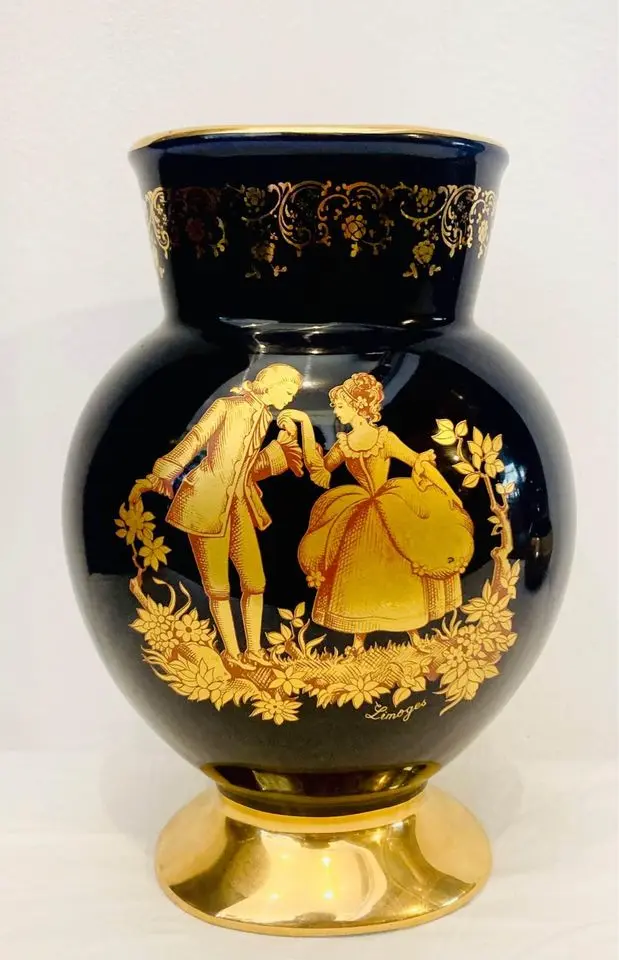 Antique handmade original Limoges France porcelain vase! Gold plated! 22x15x11cm