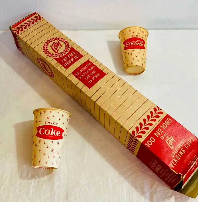 Antique Rare Collectible 1940-50’s Coca Cola Cinema Paper Cups! Set Of 100 In Original Box Unused!