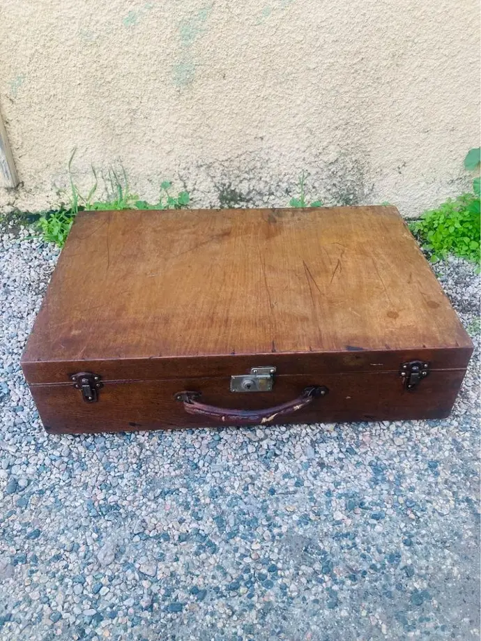 Antique 1900-20’s wooden travel suitcase bag! 58x38x15cm