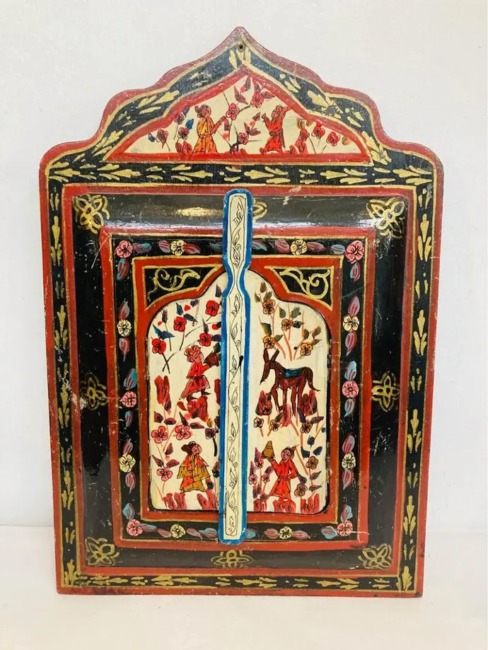 Antique Persian Isfahan hand painted wooden mirror! 40x28cm
