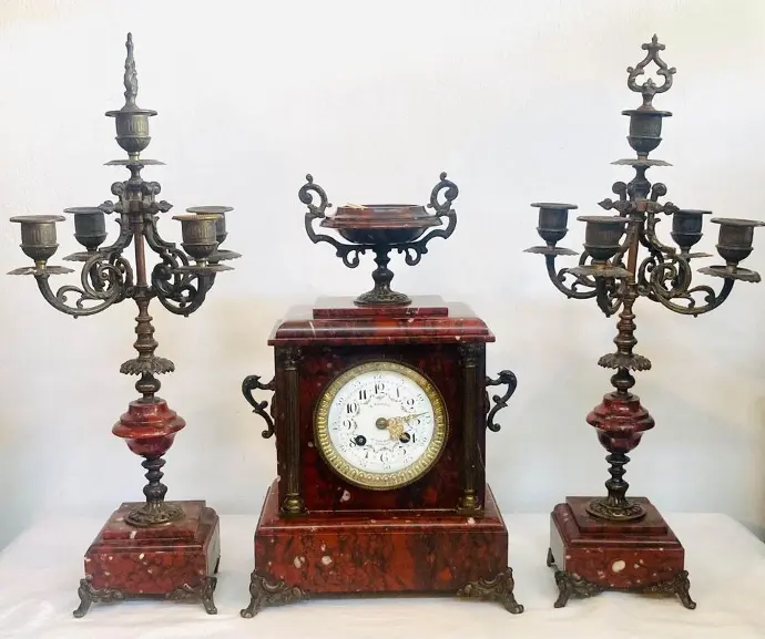 Antique original 1880’s French mantle clock set! 43cm (serviced) working!