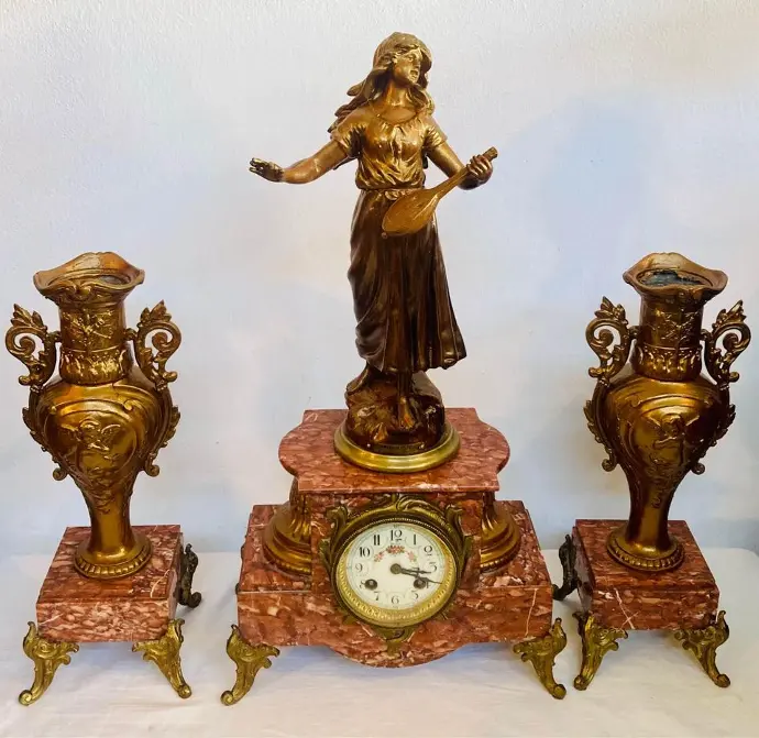 Antiques original 1880’s French Mantle clock set! Signed!(serviced) working! 53cm