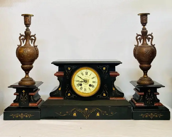 Antique original 1880’s French mantle clock set! Working (serviced) 42cm