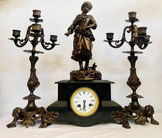 Antique original 1880’s French mantle clock set signed! 48cm (Serviced) Fully working!