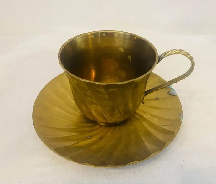 Antique Brass Coffee Cup And Plate! 12x7cm!