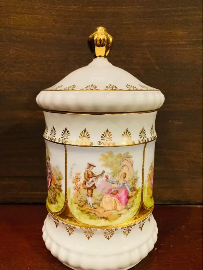 Antique 1920-40’s large handmade porcelain gold plated candy pots made in Germany! 23x12cm