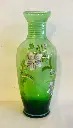 Large Antique Hand Painted Beautiful Green Glass Vase ! 30x14cm