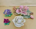 Collection of 4 antiques handmade porcelain flowers !