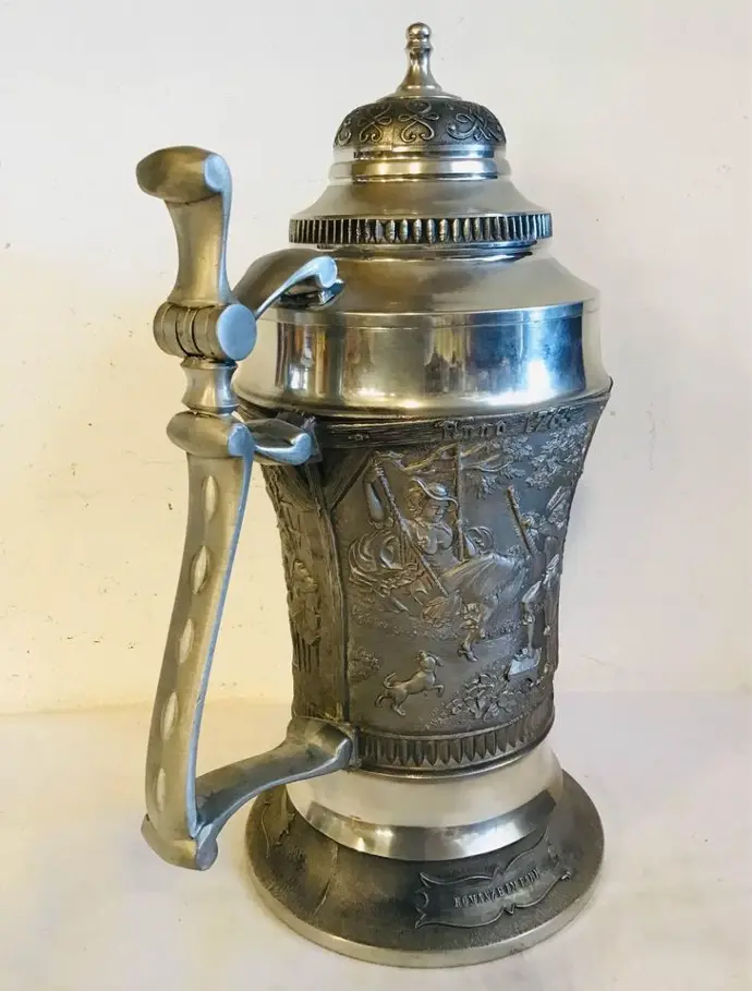 Large Antique German pewter oversized very beautiful stein !32x24cm