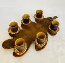 Antique 1940-50’s handmade German black forest wooden tray with ceramic shoots set!