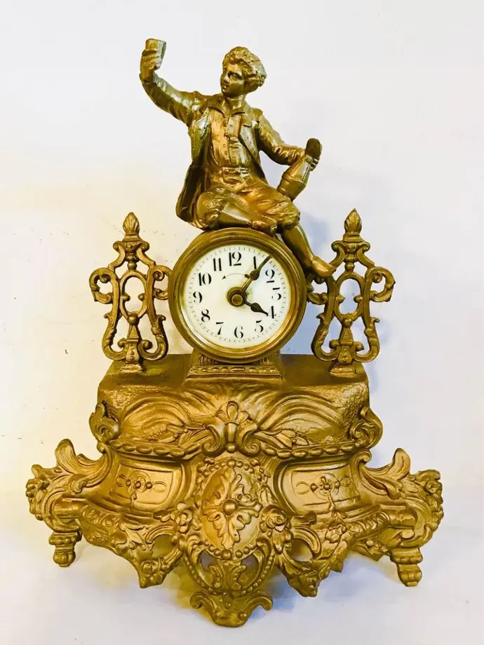 Antique 1800’s Victorian gold clock with Alarm! Recently serviced fully working! 32x28cm