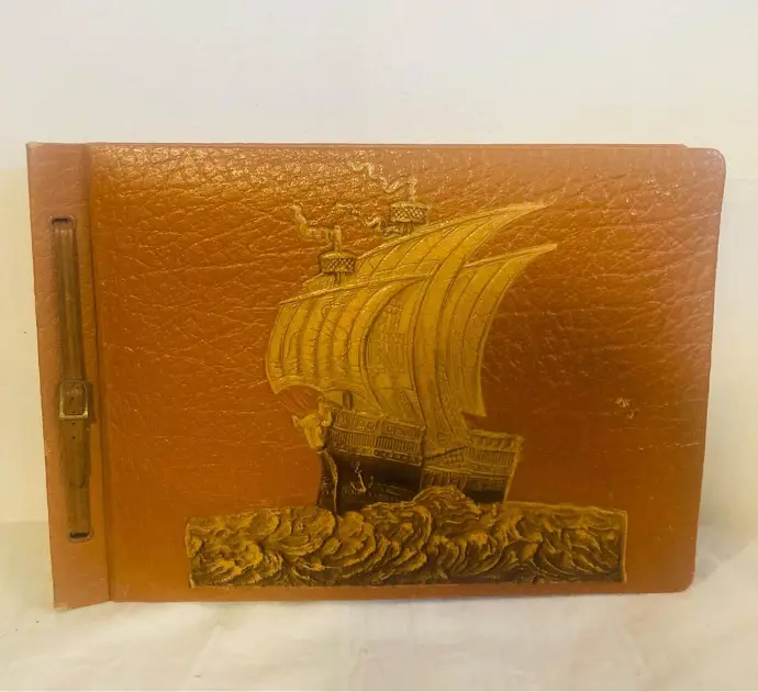 Antique beautiful original leather album full of 1950’s Black & White photos price 32x22x4cm