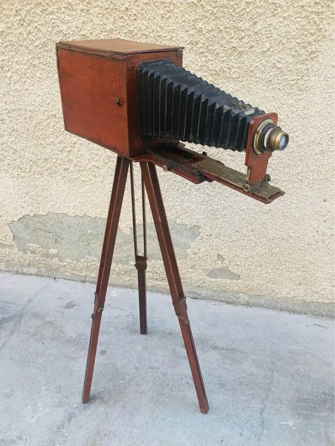 Antique original 1800’s homemade German large wooden camera 75x28x20cm stand! 160cm
