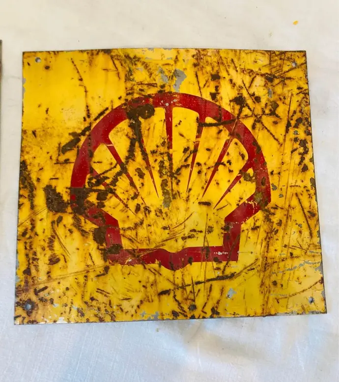 Antique original SHELL metal sign ! 23x21 cm