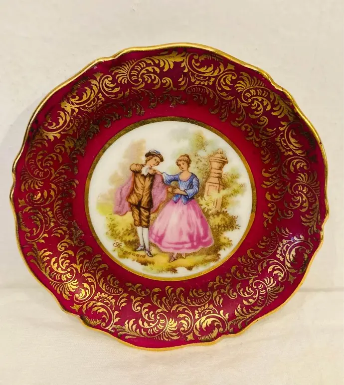 Antique original Meissner Limoges France miniature porcelain plate! 9cm