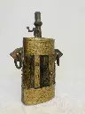 Antique original historic 1700-1800's large brass & horn flask! Museum piece! 24x10x5cm