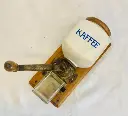 Antique wall-mounted German porcelain-wooden & cast-iron coffee grinder! Working! 30x15x11cm