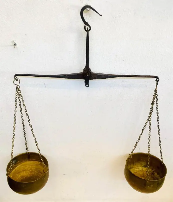 Antique original handmade Metal & Brass merchant balance scale! 50x43x12cm