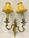 Antique brass wall mounted brass lamps with shades! Great condition!