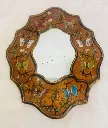 Antique handmade wooden & glass enameled/cloisonné mirror! 25x20 cm
