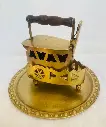 Antique original super rare brass charcoal iron & stand on tray! (recently cleaned) 21x21x10cm tray 30cm