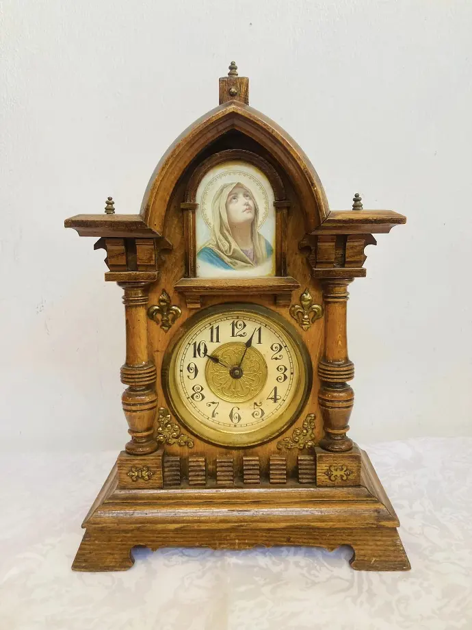 Antique Rare Handmade Mechanical Wooden Clock. Working. 34x23x13cm
