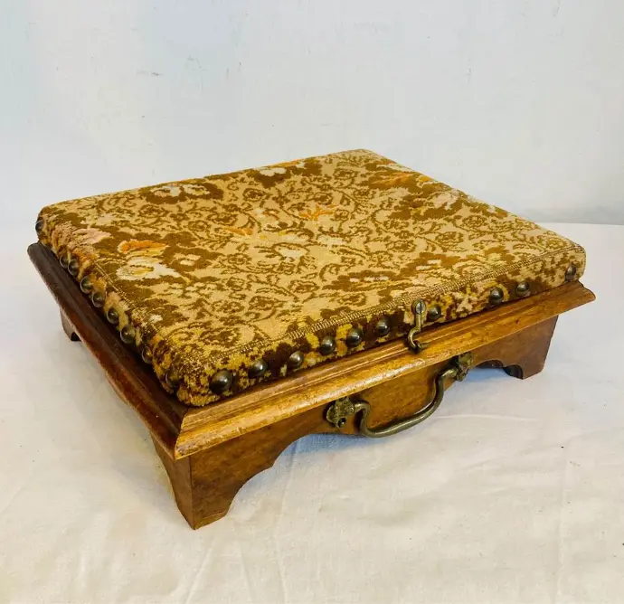 Antique 1800’s rare folding wooden Fabric stool!