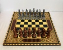 Antique large lead/metal &wooden board chess. 40x40x9cm.