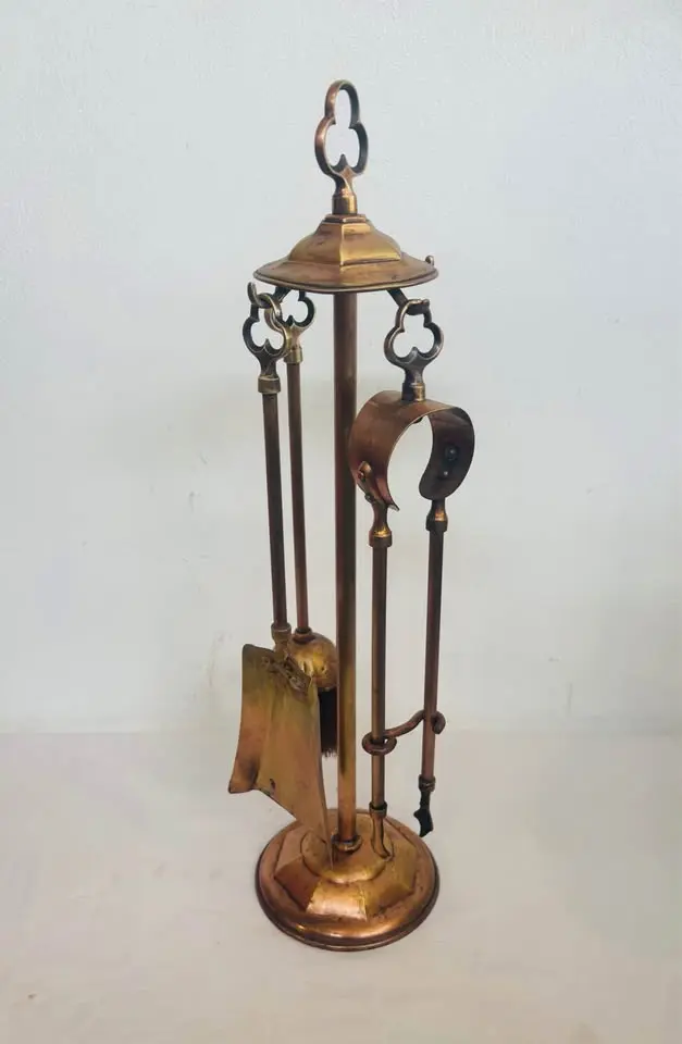 Antique brass fireplace set tools. (Cleaned) 50x12cm
