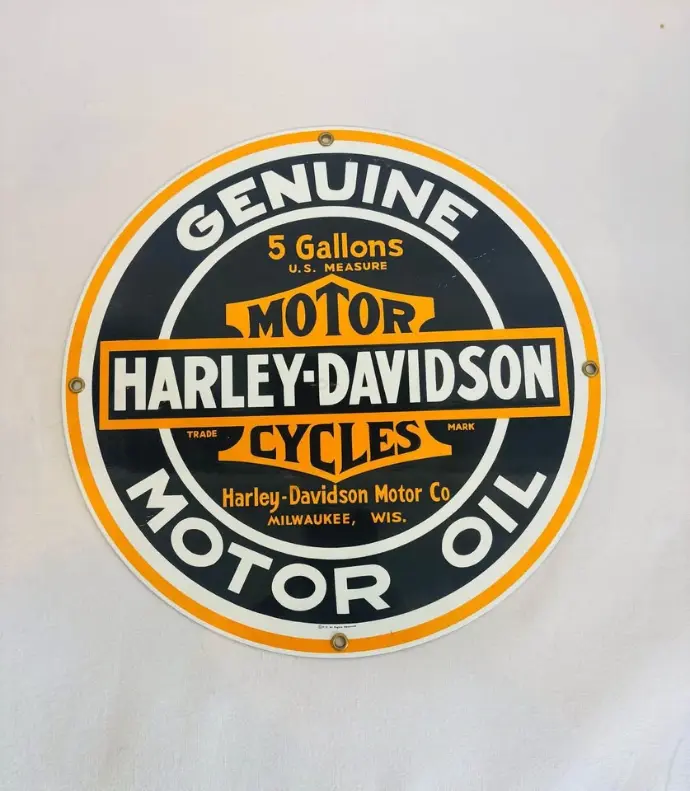 Original antique style Harley Davidson Handmade enameled metal sign. 28cm
