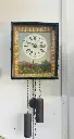 Antique rare 1850’s hand painted mechanical weight driven German clock. Serviced working. 24x21x14cm