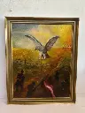 Antique 1940’s wk2 rare collectibles soldiers framed oil painting. 61x46x6cm