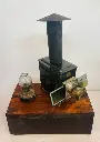 Antique 1800’s super rare first Magica oil lamp projectors model & wooden case & glass slide.35x25x10cm