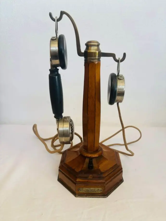 Antique original super rare 1920’s French wooden candlestick telephone. Great condition. 35x15cm