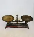 Antique Cast Iron and Brass Pans Scale. 40x20x16cm