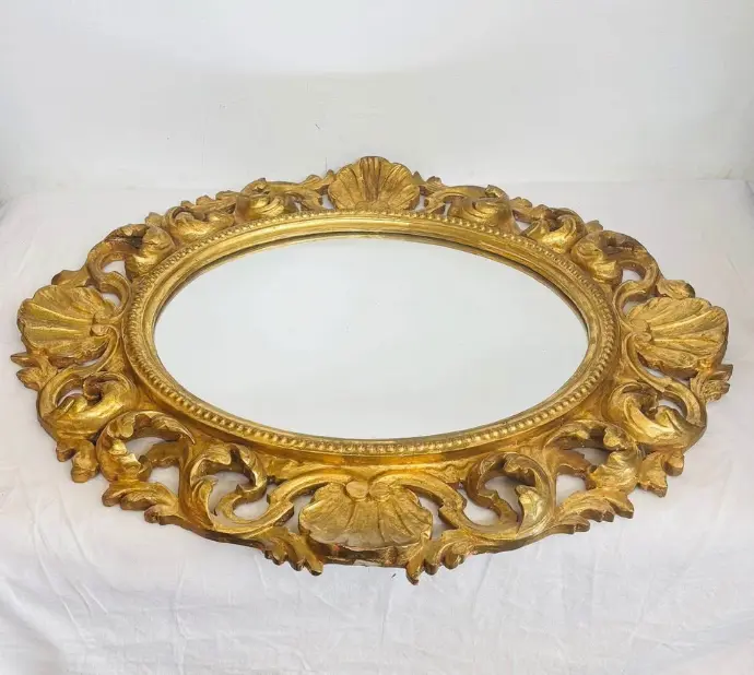 Antique hand carved gold leaf plated wooden mirror. Great condition. 60x52cm
