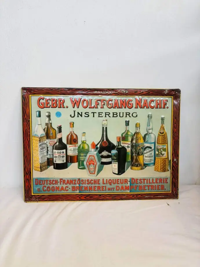Antique large original 1940’s German advertising metal tin sign.