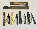 Collection of 5 antiques 1900-20’s Barber razors and leather sharpener with original boxes!