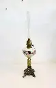 Antique 1800’s French Opal Glass Oil Lamps on Cast Iron Base. 52x13cm