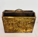 Antique Handmade English Brass & Wooden Magazines Rack. 37x28x15cm.
