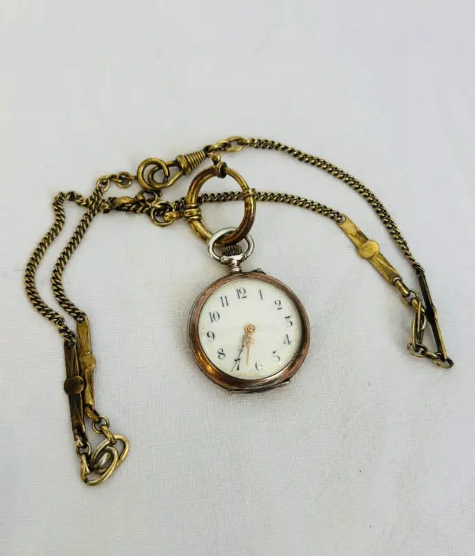 Antique 1800’s French Silver 800 Mechanical Pocket Watch. 10 Rubies. Working. 4cm