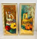 Pair of vintage original oil paintings still life! Framed & signed! 55x25cm