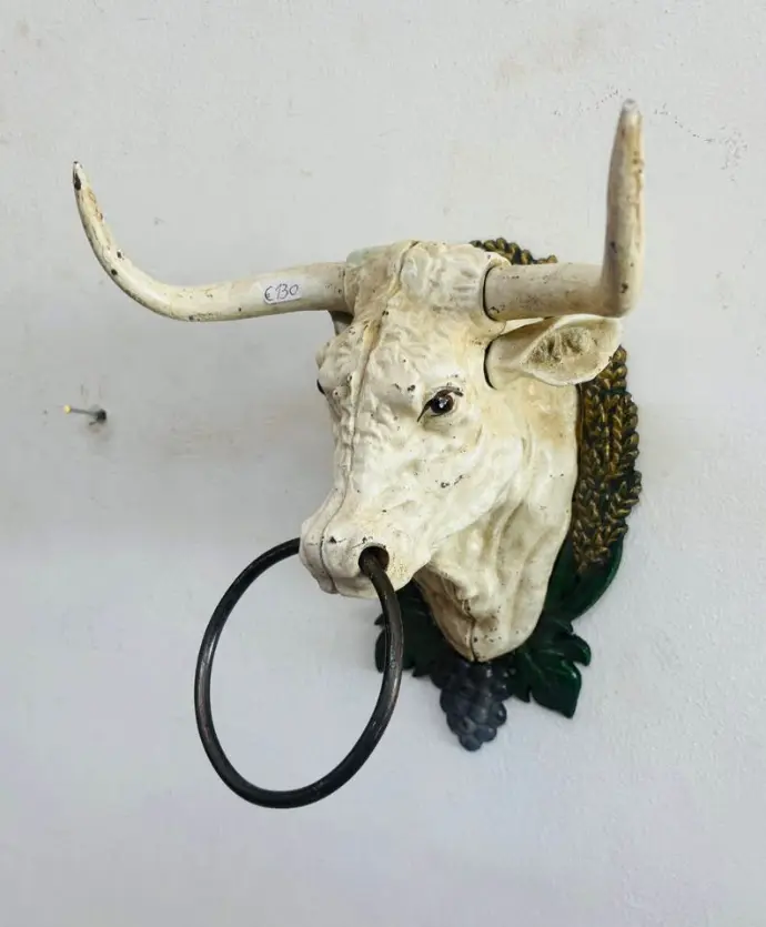 Large Vintage Heavy Cast Oron Bull Head Figure. 27x23x20cm